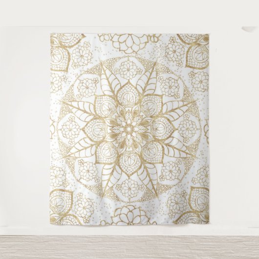 Tenture Style Boho Blanc Or Mandala Floral (Devant)