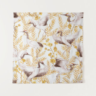 Tenture Style chinois doré, motif sakura aquarelle.