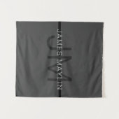Tenture Stylé Masculin Gris Foncé Nom & Monogramme (Devant (Horizontal))