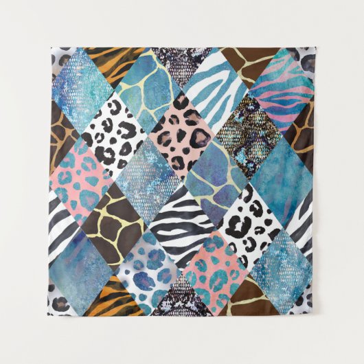 Tenture Style Patchwork, motif de collage aquarelle. (Devant)