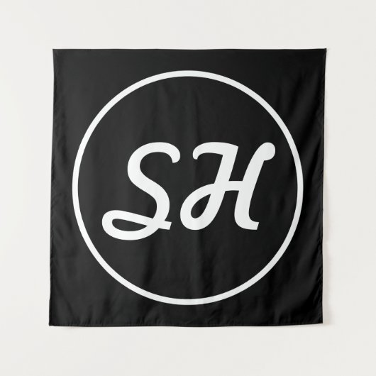Tenture Style Rétro-Moderne Monogramme | Noir & Blanc (Devant)