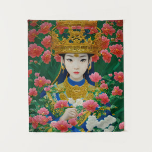 Tenture Style vintage Asiatique Abstraite fille avec fleur