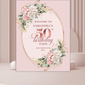 Tenture Stylish Botanical Blush 50th Birthday Backdrop