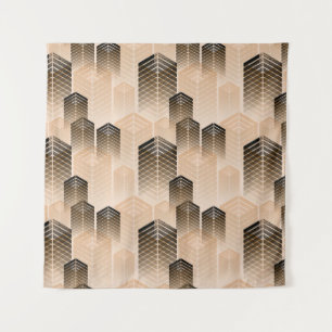 Tenture stylized urban landscape seamless pattern in sepia