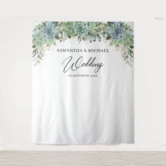 Tenture Succulents boho eucalyptus cadre doré mariage (Devant)