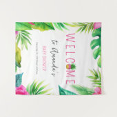 Tenture Sucettes Jungle Ananas Fille Rose Baby Shower (Devant (Horizontal))