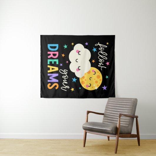 Tenture Suivez vos rêves | Cloud & Moon (En situation (horizontale))