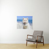 Tenture Summer Beach White Spitz Samoyé chien animal de co (En situation (horizontale))