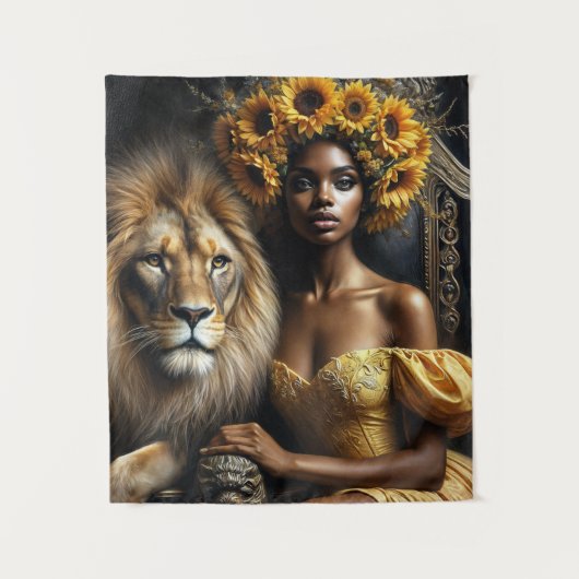 Tenture Sunflower Black Woman With Lion (Devant)