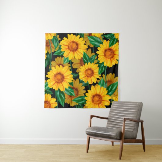Tenture Sunflower seamless pattern. Background with yellow (En situation)