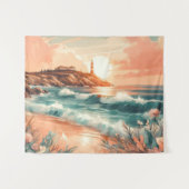 Tenture Sunset Lighthouse Ocean Beach Boho Floral (Devant (Horizontal))