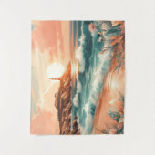 Tenture Sunset Lighthouse Ocean Beach Boho Floral (Devant)