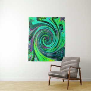 Tenture Super Abstrait Retro Green et Magenta Swirl