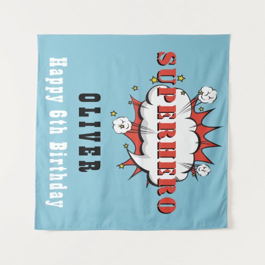 Tenture Superhero Comic Speech Bubble Boy Anniversaire Par (Devant (Horizontal))