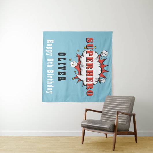 Tenture Superhero Comic Speech Bubble Boy Anniversaire Par (En situation (horizontale))