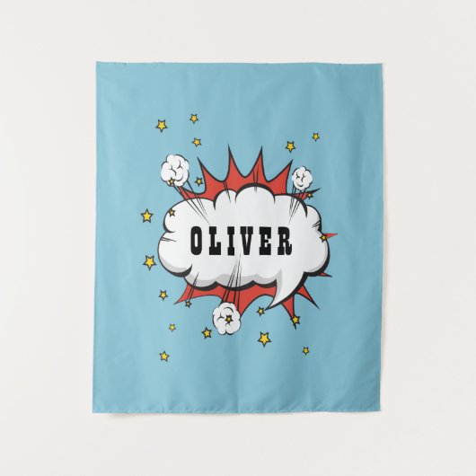 Tenture Superhero Comic Speech Bubble Boy Name (Devant)