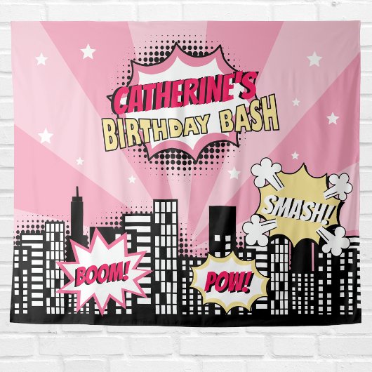Tenture Superhero Comic Style de livre fille Anniversaire 
