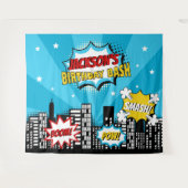 Tenture Superhero Comic Style de livre Garçon Anniversaire (Devant (Horizontal))