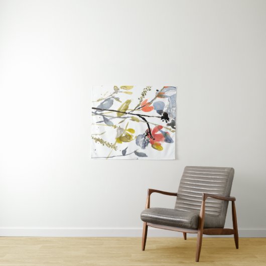 Tenture Superposition de fleurs - Aquarelle Fleurs et tige (En situation (horizontale))