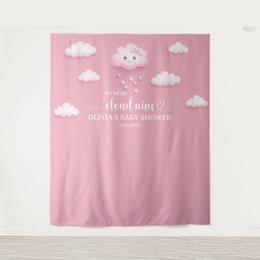 Tenture Sur Cloud Neuf Baby shower de fille rose moderne (Devant)