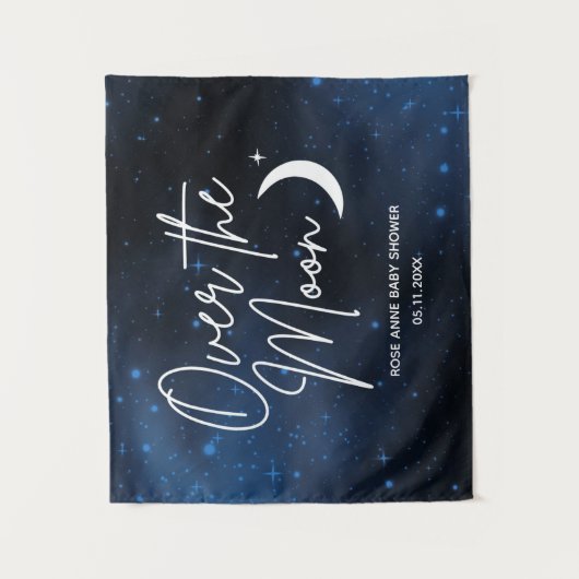 Tenture Sur la lune Contexte Nom Baby shower Date (Devant)