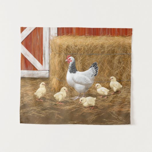Tenture Sussex Chicken Mama Hen et Chicks (Devant (Horizontal))