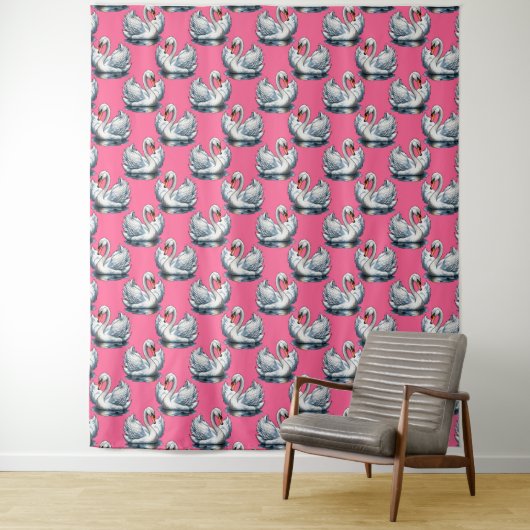Tenture Swan Birds Pattern Design On Pink (En situation)