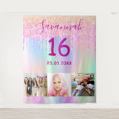 Tenture Sweet 16 anniversaire photo arc-en-ciel rose or ro (Devant)