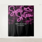 Tenture Sweet 16 Anniversaire rose chaud Neon Dorsdrop (Devant)