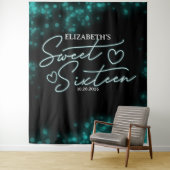 Tenture Sweet 16 Anniversaire Turquoise Neon Llow fond (En situation)