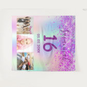 Tenture Sweet 16 anniversaire violet rose holographique ph (Devant (Horizontal))