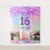 Tenture Sweet 16 anniversaire violet rose holographique ph (Devant)