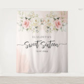 Tenture Sweet 16 Aquarelle rose Floral Anniversaire fond (Devant)