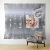 Tenture Sweet 16 argent photo parties scintillant poussièr (En situation (horizontale))