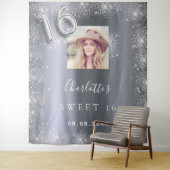 Tenture Sweet 16 argent photo parties scintillant poussièr (En situation)