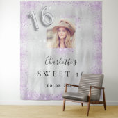 Tenture Sweet 16 argent photo purple parties scintillant p (En situation)