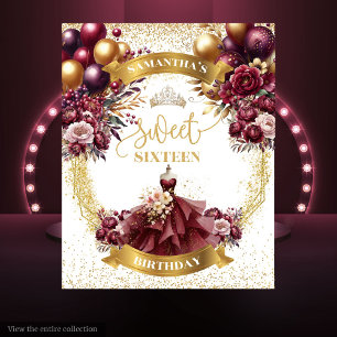 Tenture Sweet 16 Backdrop Robe Bourgogne Spa Ballons d'or