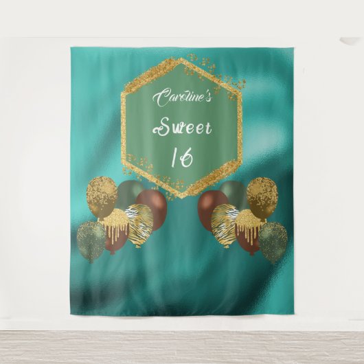 Tenture Sweet 16 Ballons verts pour Parties scintillant et (Devant)