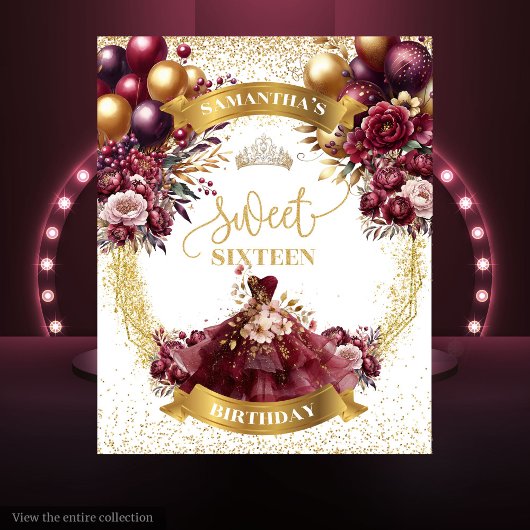 Tenture Sweet 16 Bannière Fleurs Bourgogne Parties scintil