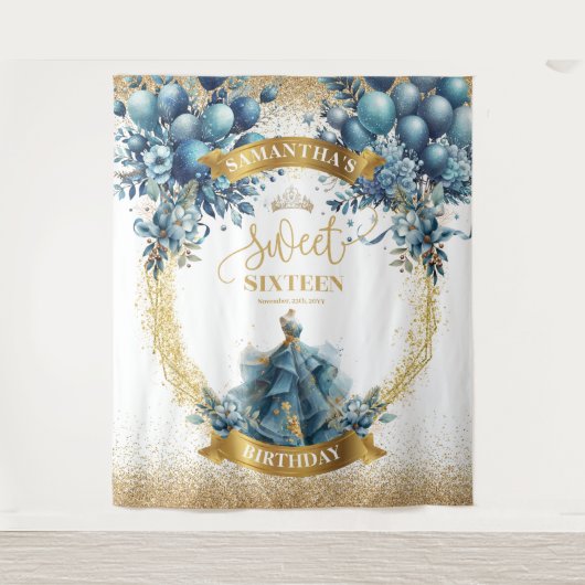 Tenture Sweet 16 Bleu or Aquarelle Bleu Fond (Devant)