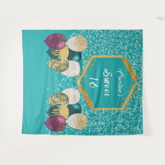 Tenture Sweet 16 bleu Turquoise Parties scintillant & Part (Devant (Horizontal))