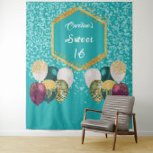 Tenture Sweet 16 bleu Turquoise Parties scintillant & Part (En situation)