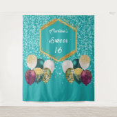 Tenture Sweet 16 bleu Turquoise Parties scintillant & Part (Devant)
