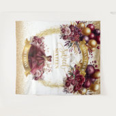 Tenture Sweet 16 fond Fleurs Bourgogne Ballons d'or (Devant (Horizontal))