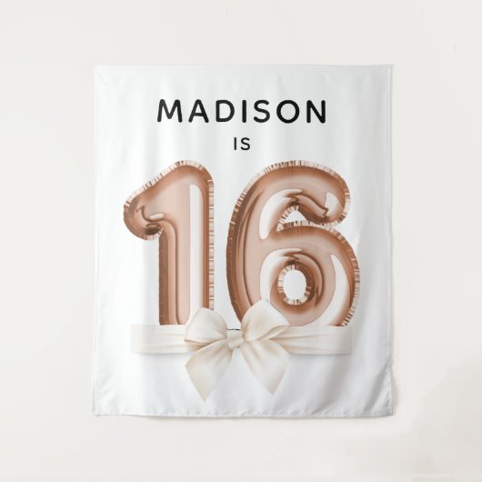 Tenture Sweet 16 Luxe Ballons Anniversaire Rose Gold (Devant)
