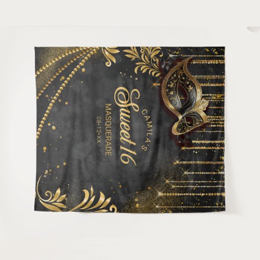 Tenture Sweet 16 Masquerade Black Photo Backdrop ID1032 (Devant (Horizontal))