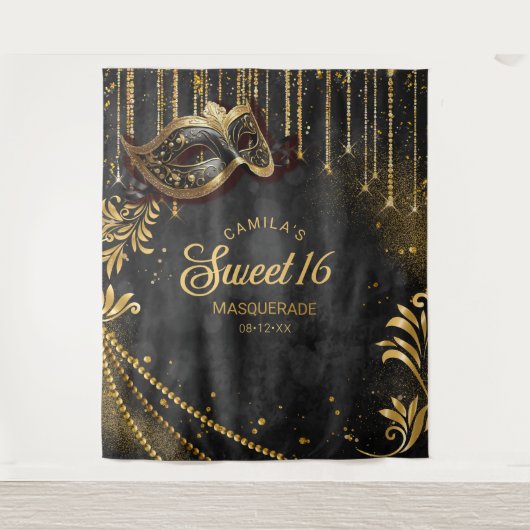 Tenture Sweet 16 Masquerade Black Photo Backdrop ID1032 (Devant)