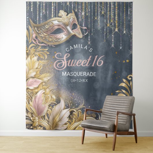 Tenture Sweet 16 Masquerade Rose Gld photo fond ID1032 (En situation)