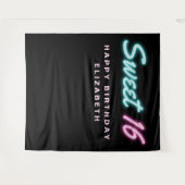 Tenture Sweet 16 Neon Lights Black Anniversaire Tapestry (Devant (Horizontal))
