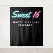 Tenture Sweet 16 Neon Lights Black Anniversaire Tapestry (Devant)